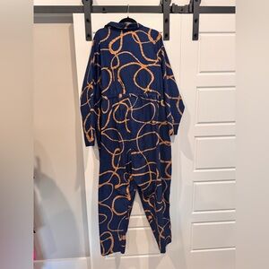 Blue and Orange Jumpsuit with Abstract Pattern